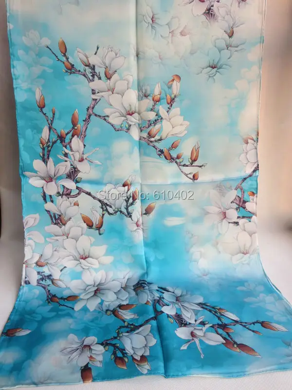 CD# Элегантность Мода/ женщин чистый шелк цифровой струйной печати стороны рулона-хмыкнул длинный Шелковый шарф /кремовый