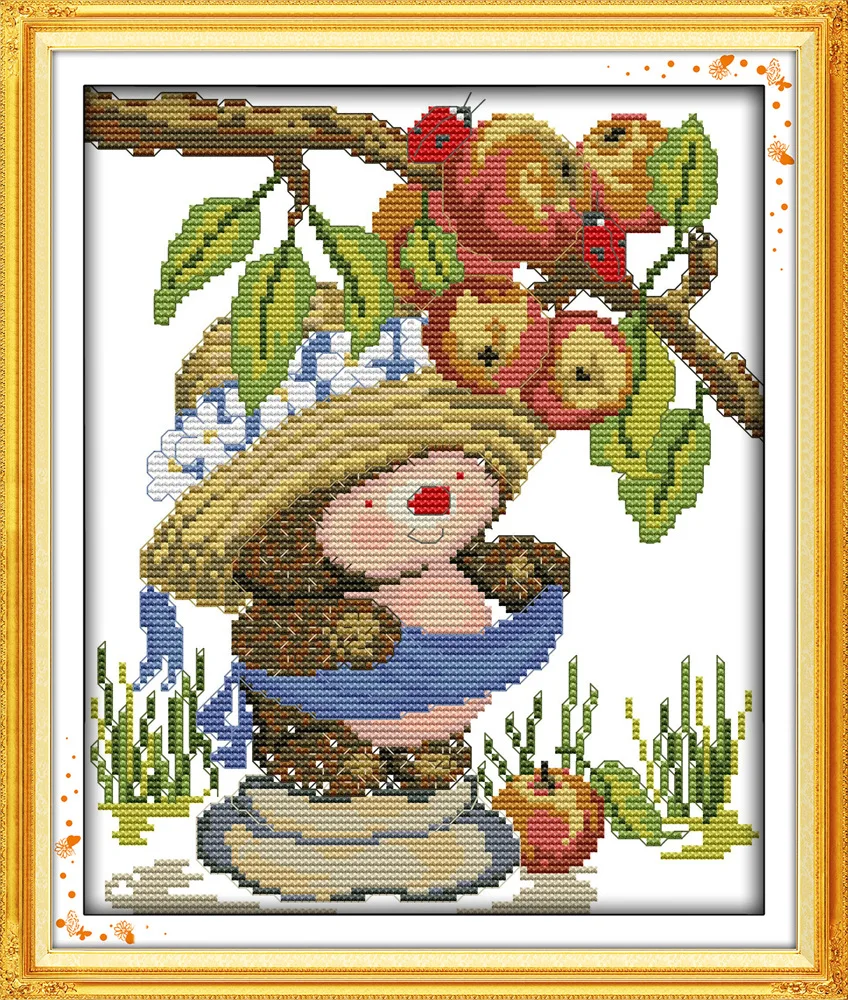 The hedgehog picking apples Printed Canvas DMC Counted Cross Stitch Kits printed Cross-stitch set Embroidery Needlework | Дом и сад