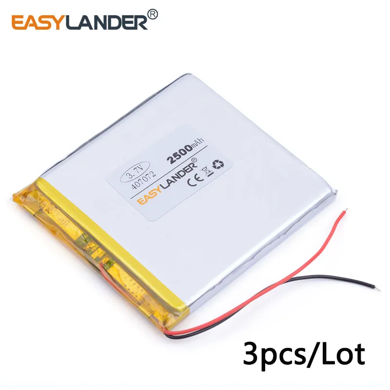 

3pcs /Lot 3.7 V lithium battery 407072 2500 milliampere patriot M608 M60 patriot p726 battery For MID laptop cell phone speaker