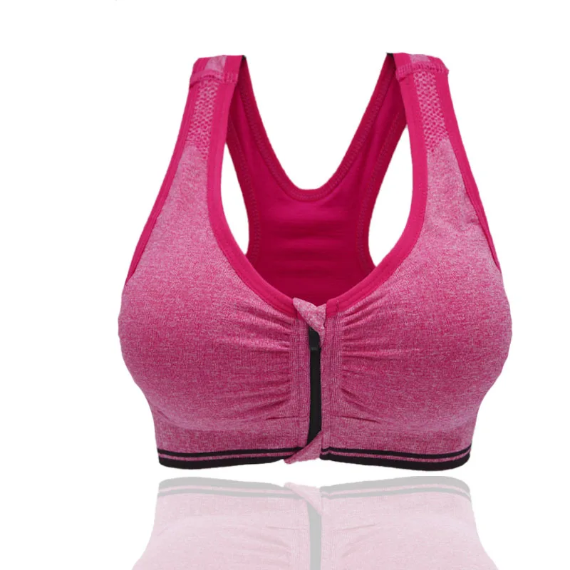 Women Fitness Yoga Sports Bra For Running Gym Padded Wirefree Shakeproof Underwear Push Up Seamless Front Zipper Top Bra Vest