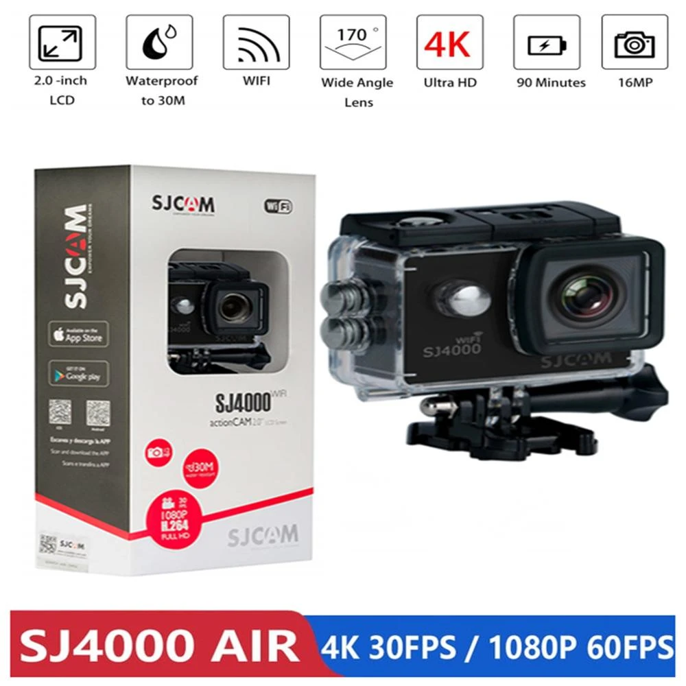 Sjcam Sj4000 Air 4k 30fps Action Camera Full Hd Allwinner 4k Wifi 2.0"  Screen Mini Helmet Waterproof Sports Dv Camera - Sports & Action Video  Cameras Accessories - AliExpress