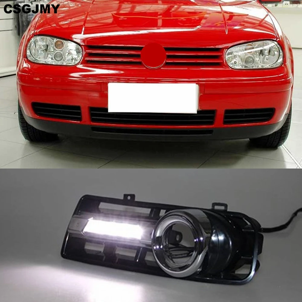 CSGJMY 2PCS LED DRL Daytime Running light Fog Lamp cover For Volkswagen VW Golf 4 MK4 1998 1999