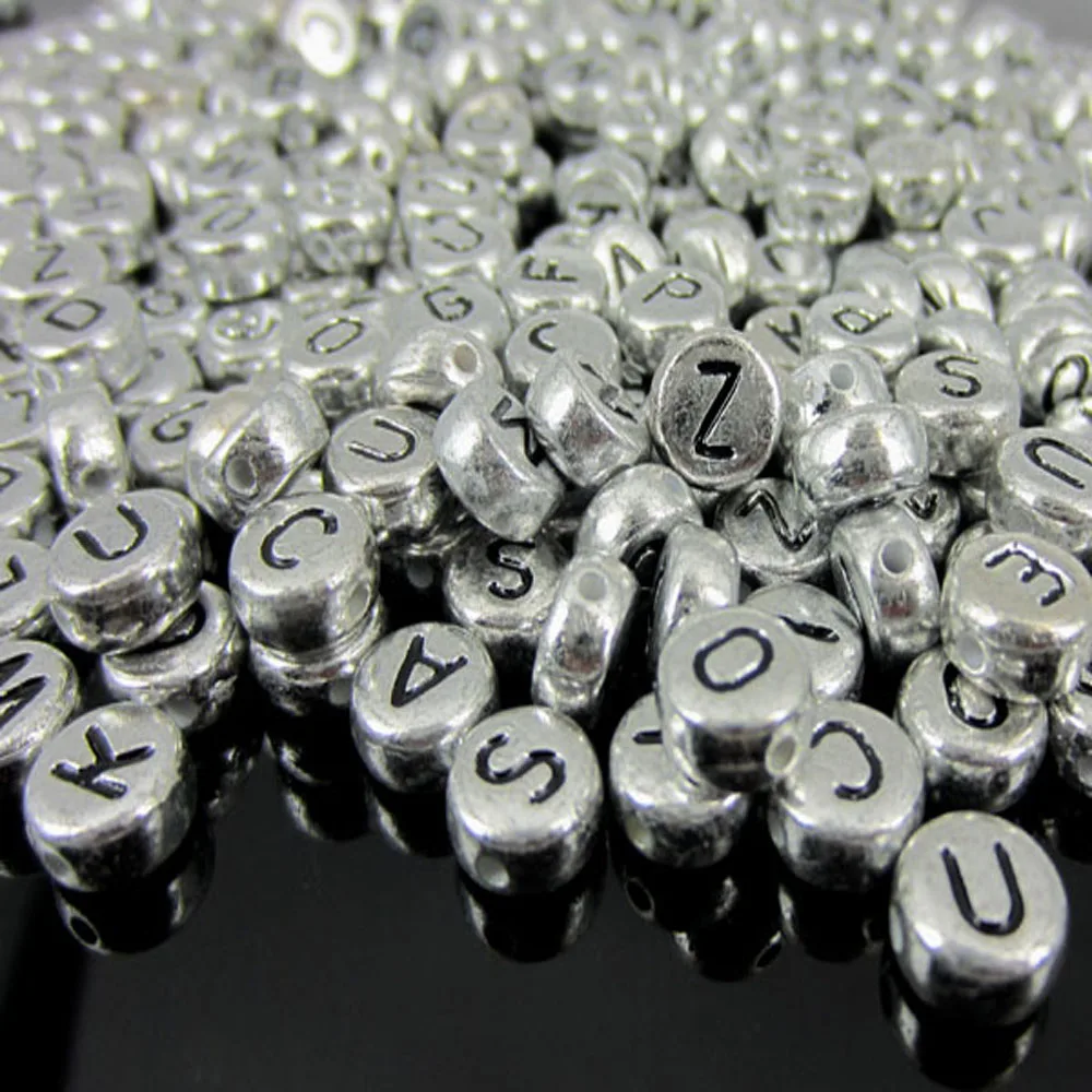 500Pcs Silver Letter Beads Alphabet Acrylic Beads For Jewelry Making