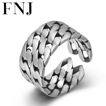 

FNJ Fashion Rope Ring 925 Silver Jewelry New S925 Sterling Silver Rings for Women Men Adjustable Size 6-8 bague