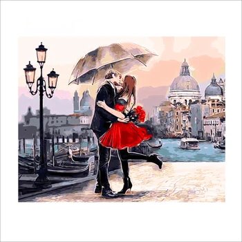 

Wedding Decor Romantic Kiss Lover DIY Painting By Numbers Landscape Acrylic Picture Wall Art Hand Painted Oil Painting Frameless