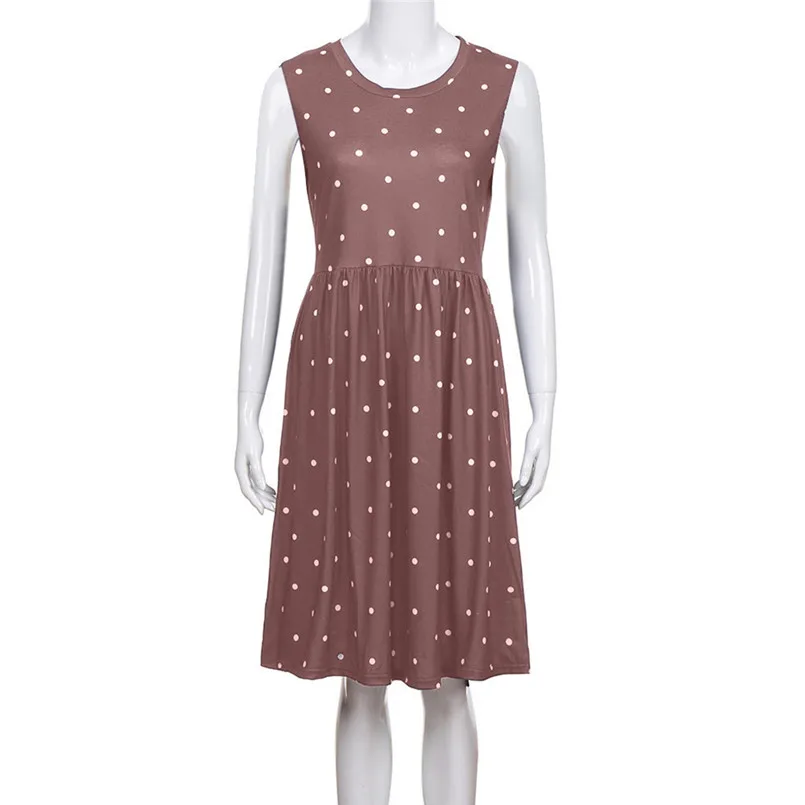  New Women Summer Fashion Pleated Polka Dot Pocket Loose Swing O-Neck Casual Midi Dress Elegant Lady Holiday Daily Dress #4R08 (39)