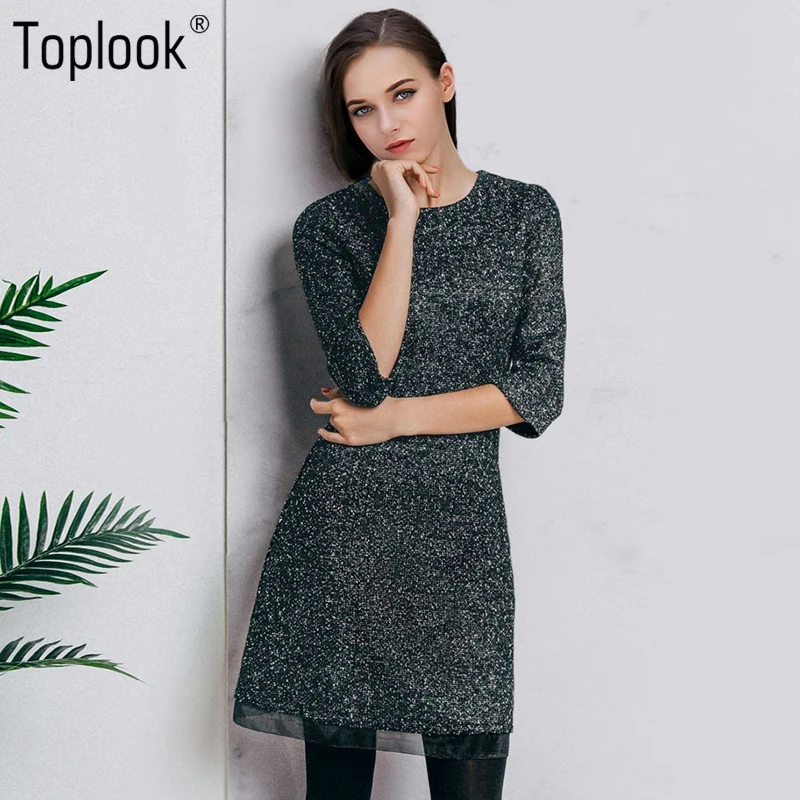 Toplook Vintage Back Zipper Woolen Dress Women 2017 Autumn and Winter