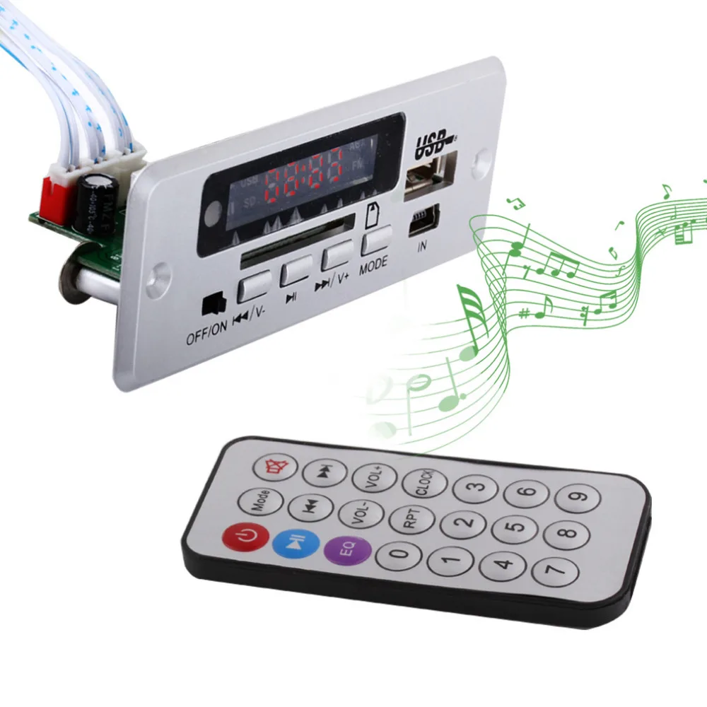 

5V/12v Digital LED mp3 decoder Board + IR Remote control usb SD FM Radio For CAR