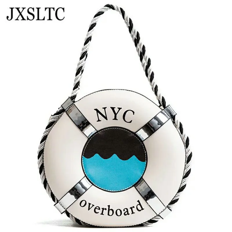 

JXSLTC Brand New Fashion Lifebuoy Shape Women Handbag Exclusive Designer beach bag Female Shoulder Bags for Teenage Girl Gifts