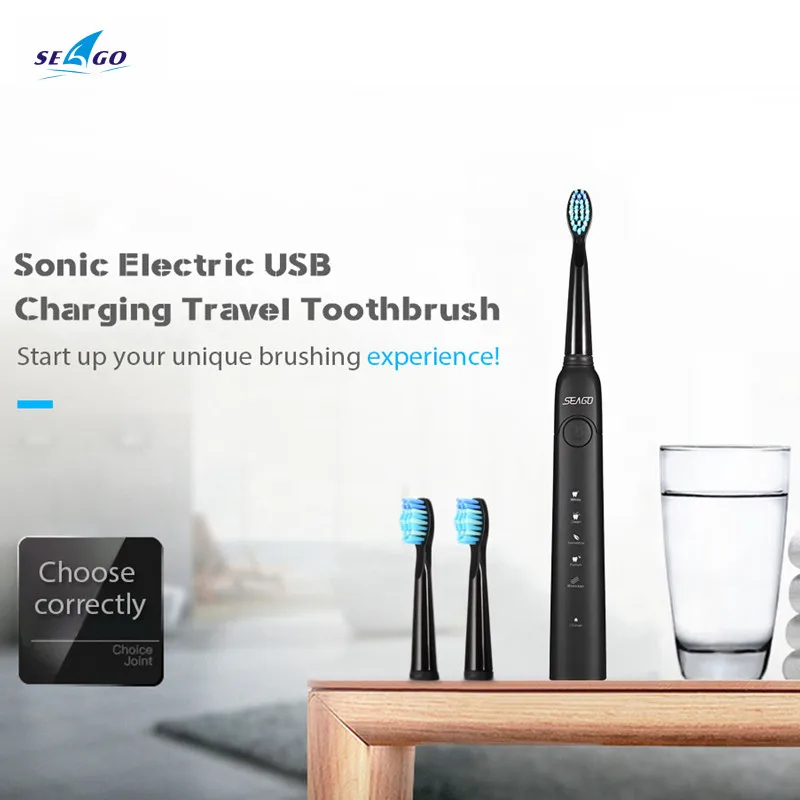 

SEAGO SG-949 Sonic Electric Toothbrush with Smartimer 5 Brushing Modes 7 Brush Heads USB Charging Waterproof IPX7 Tooth Care