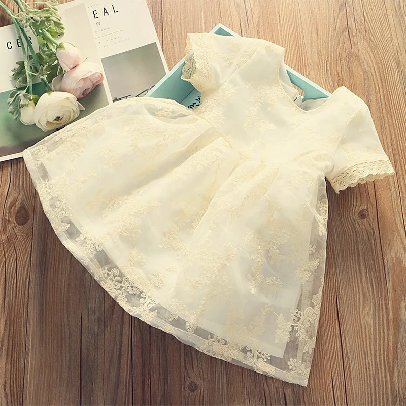 Image Summer Style white Tulle Girls lace Dress With Exquisite Embroidery flower Classic princess Easter Dress for toddler Kids 1 5T