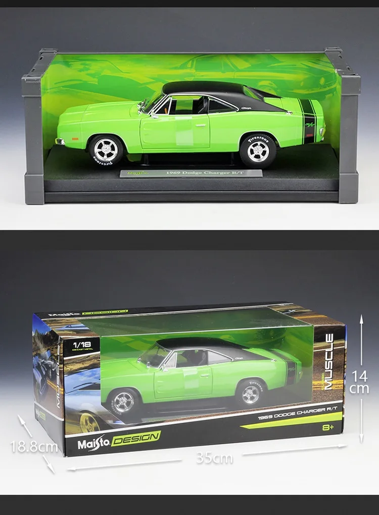1:18 Maisto Dodge charger RT 1969 переоборудованный зеленый литой под давлением модель автомобиля