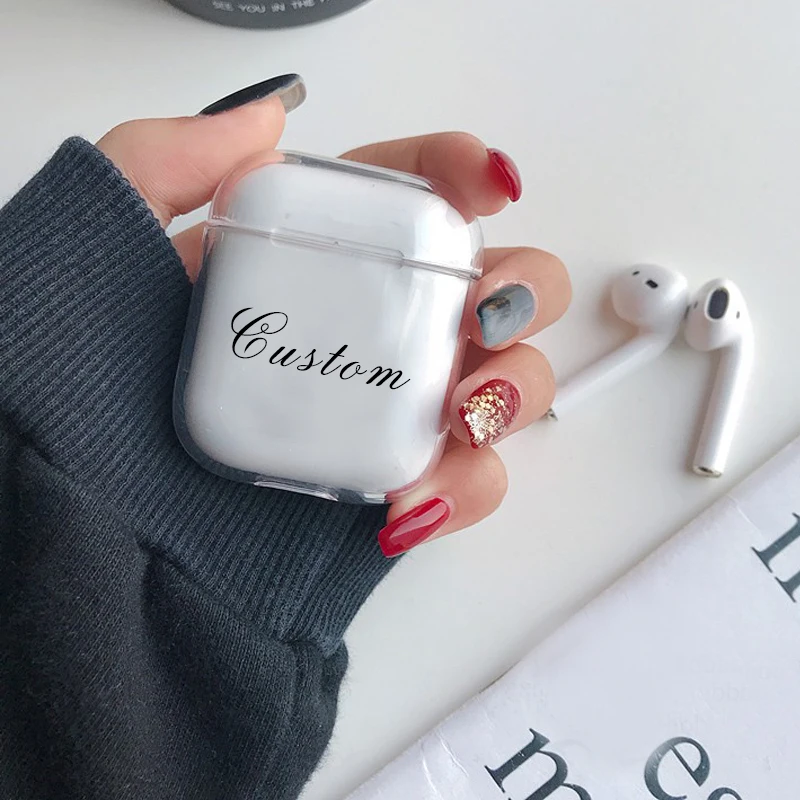 Custom name Transparent Hard Plastic Case For Air Pods Case for Bluetooth Wireless Airpod Cover DIY Customized Photo Letters New