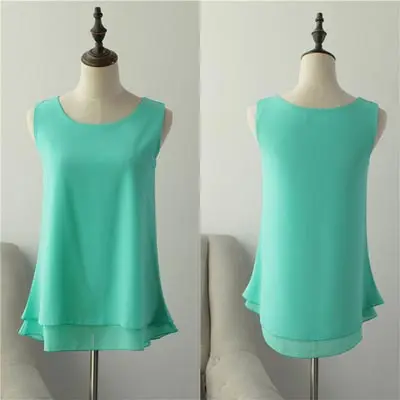 New Solid color Women Long Chiffon shirt summer Casual Top plus size S-6XL Loose sleeveless Blouse Double chiffon Blouses - Цвет: light green