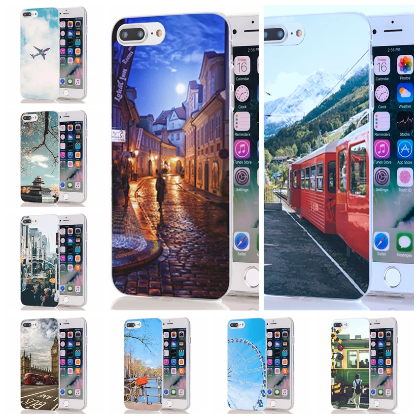 Soft Phone Case For iPhone 6 6S Plus 7 7Plus 8 8Plus X TPU Colorful Silicon Drawing Painted City scenery L031 |