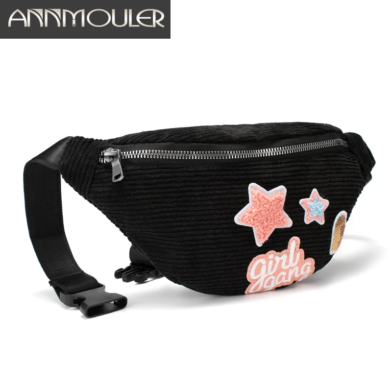 Annmouler Женская поясная сумка большой емкости, поясная сумка, 6 цветов, лоскутные поясные сумки, вельветовые сумки для девочек, поясная сумка