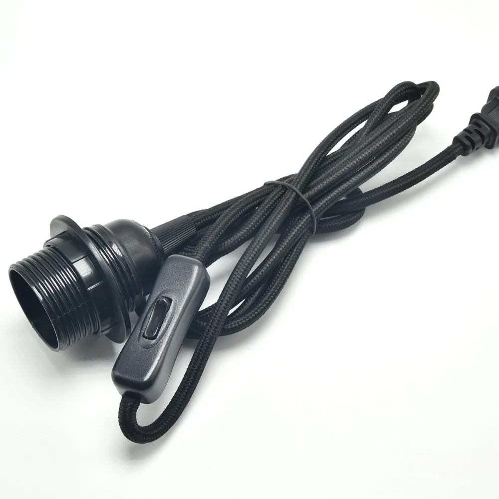 E27 патрон для лампы, шнур питания с выключателем, штепсельная вилка европейского стандарта, светодиодный патрон для лампы Эдисона, подвесной патрон для ламп, тканевый электрический кабель, провод 2 м
