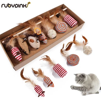 

Rubydink 7 pcs Cat toys False Mouse Pet Cat Toys Mini Funny Playing Toys For Cats with Colorful Feather Plush Mini Mouse Toys