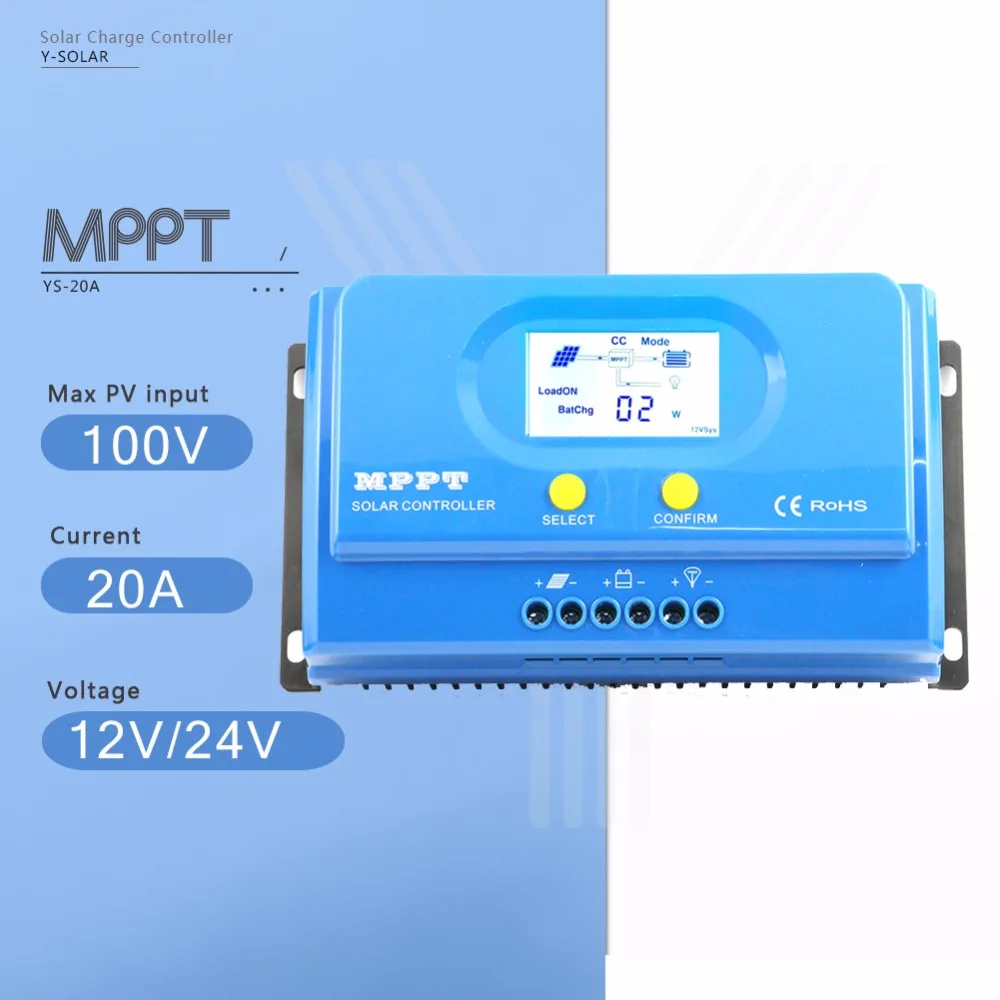 

MPPT YS-20A Solar Charge Controller 12/24V Auto Solar Battery Charge Regulator with LCD Display Auto cool and Dual USB Output 5V