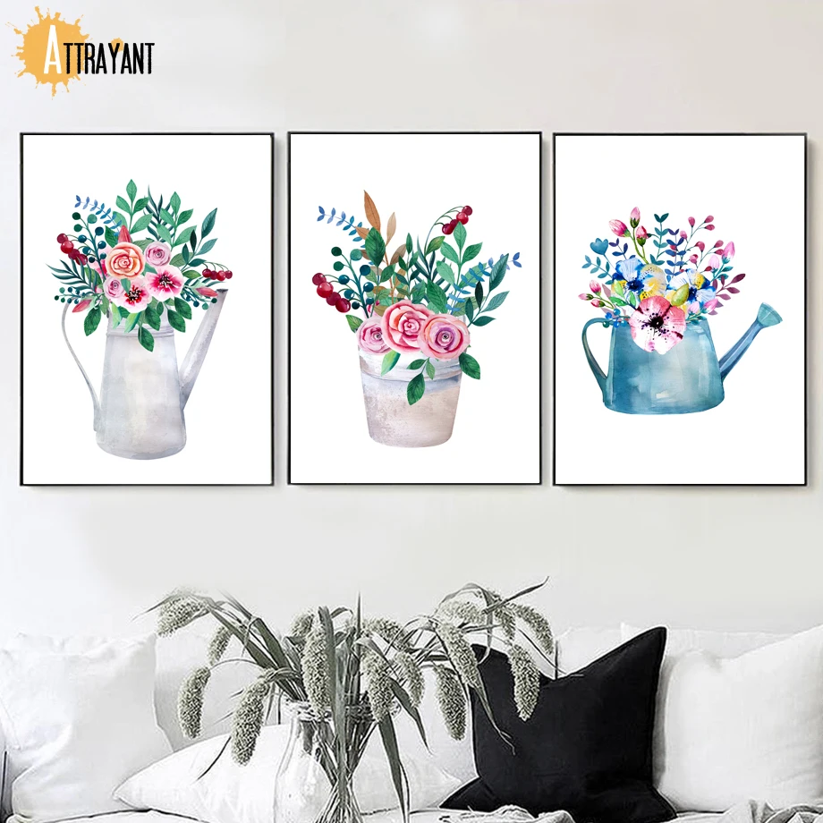 

Flower Leaf Pot Watercolor Wall Art Canvas Painting Nordic Posters And Prints Wall Pictures For Living Room Bedroom Home Decor