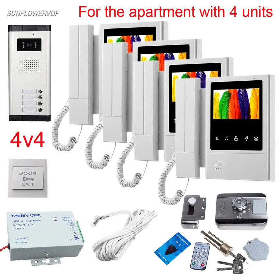 4 Buttons Video Doorman House Cable Video Door Bell 4 Pcs 4.3\ Color Handle&Hands-free Video Doorbell+Rfid Card Electronic Lock 4 Buttons Video Doorman House Cable Video Door Bell 4 Pcs 4.3\ Color Handle&Hands-free Video Doorbell+Rfid Card Electronic Lock
