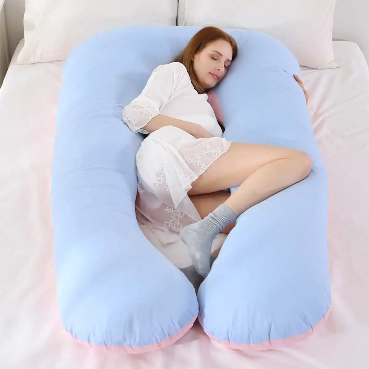Подушка для сна для беременных с хлопковой наволочкой для женского тела u-образные подушки для беременных постельные принадлежности - Цвет: blue pink