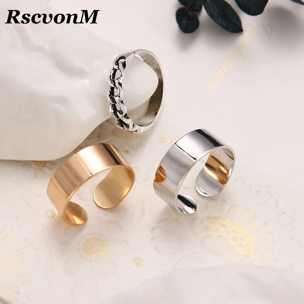 

1 Set/3 Pcs Punk Gold Silver Rings Female Anillos Stack Plain Band Midi Mid Finger Knuckle Rings Set for Women Anel Rock Jewelry