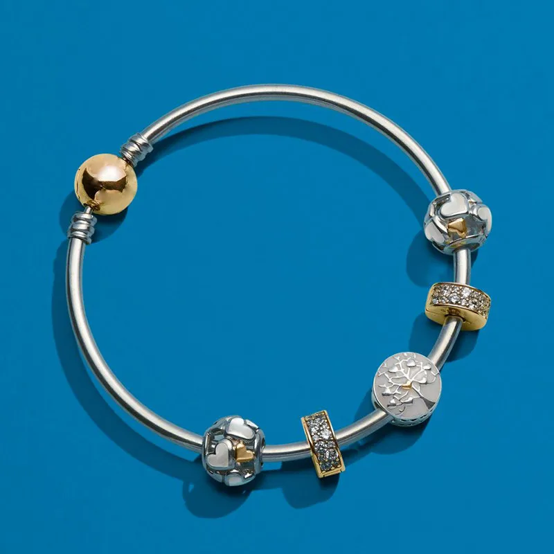 

DERMSPE S925 Silver Golden Brilliant, Dazzling Set Bracelet Fit DIY Original Jewelry 925 Sterling Woman Bracelets