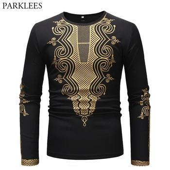 

Mens Black African Dashiki T-shirt 2018 Fashion Slim Fit Long Sleeve T Shirt Men Hip Hop Tops Tees African Clothes for Men XXL