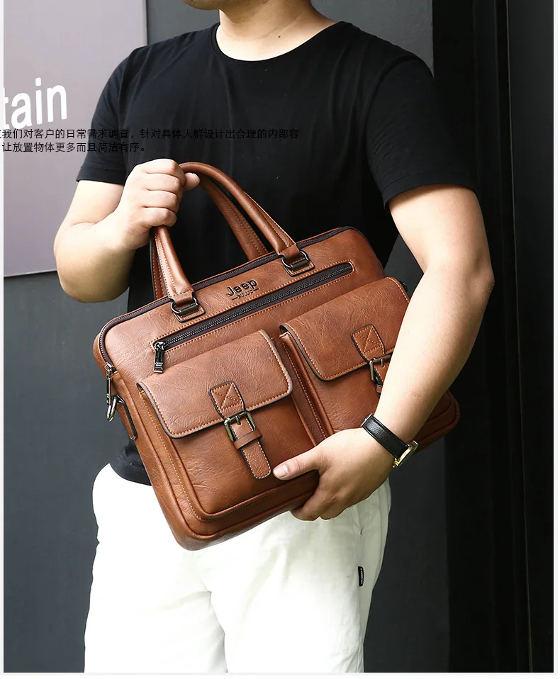 ZYJ Men Business Travel Leather Laptop Briefcase Male Bags Causal Sling Messenger Shoulder Portfolio Briefcase Bag Handbag Bolsa (10)