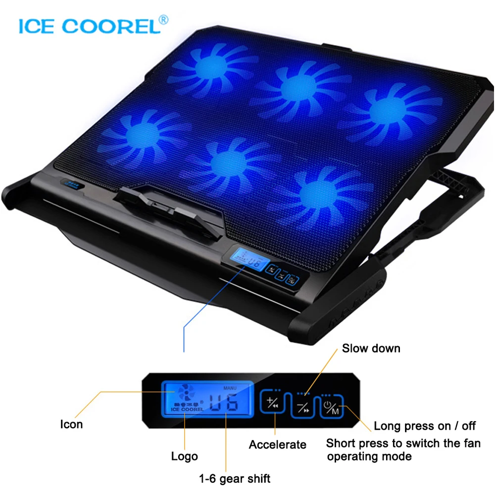 

High Quality Laptop Cooler 2 USB Ports and Six cooling Fan laptop cooling pad Notebook Stand for 12-16 inch for Laptop