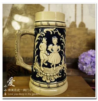 

2016 New Arrival Ceramic German Beer Mug Noble Dance Hand Painted Mugs Embossed Pattern Home Bar Ornaments 17*22cm