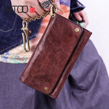 

AETOO Men's Retro long wallet men's leather handmade temperament youth hasp wallet