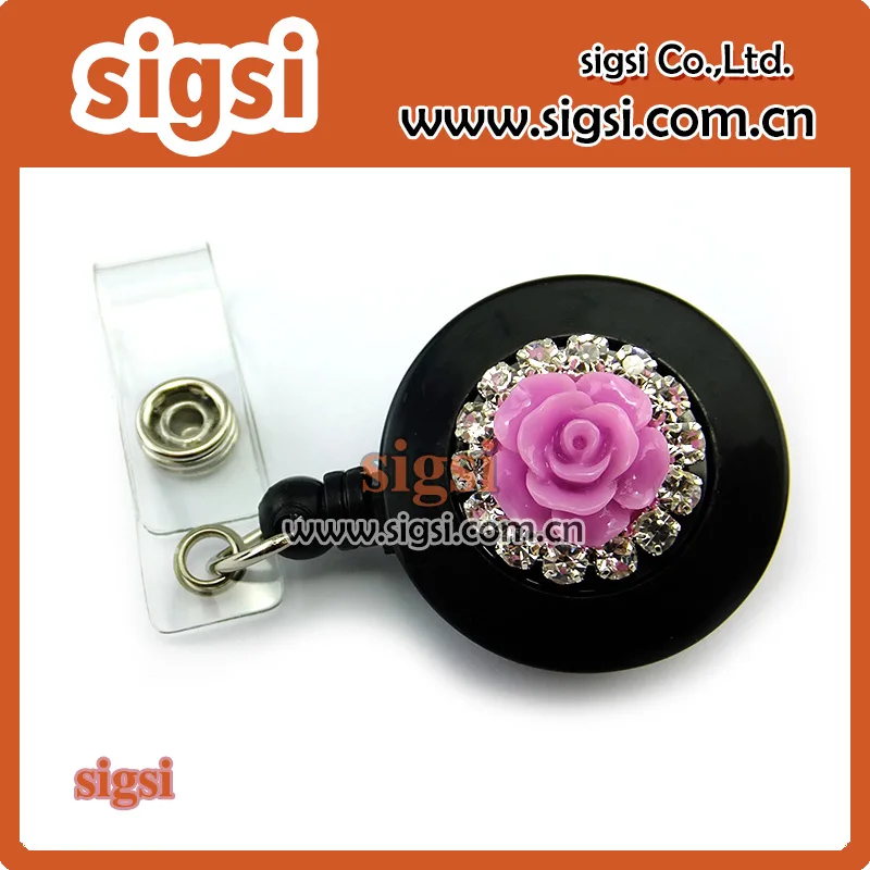 

Wholesale Crystal Pink Rhinestone Flower Retractable Reel ID Badge Holder