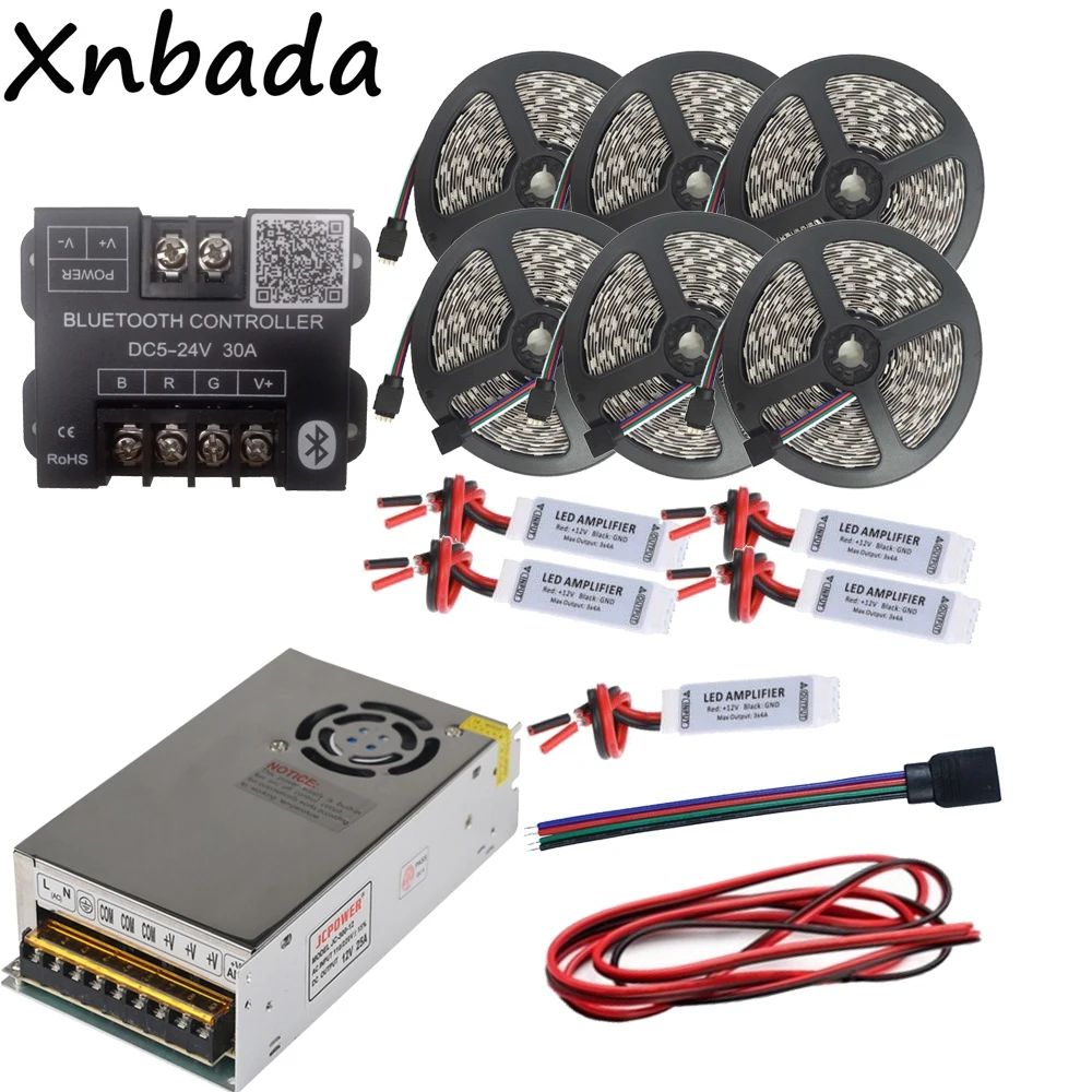 

DC12V 5050 RGB Led Strip Led Light Flexible Tape 30M+Bluetooth Led Controller+12V 25A Led Power Adapter Kit