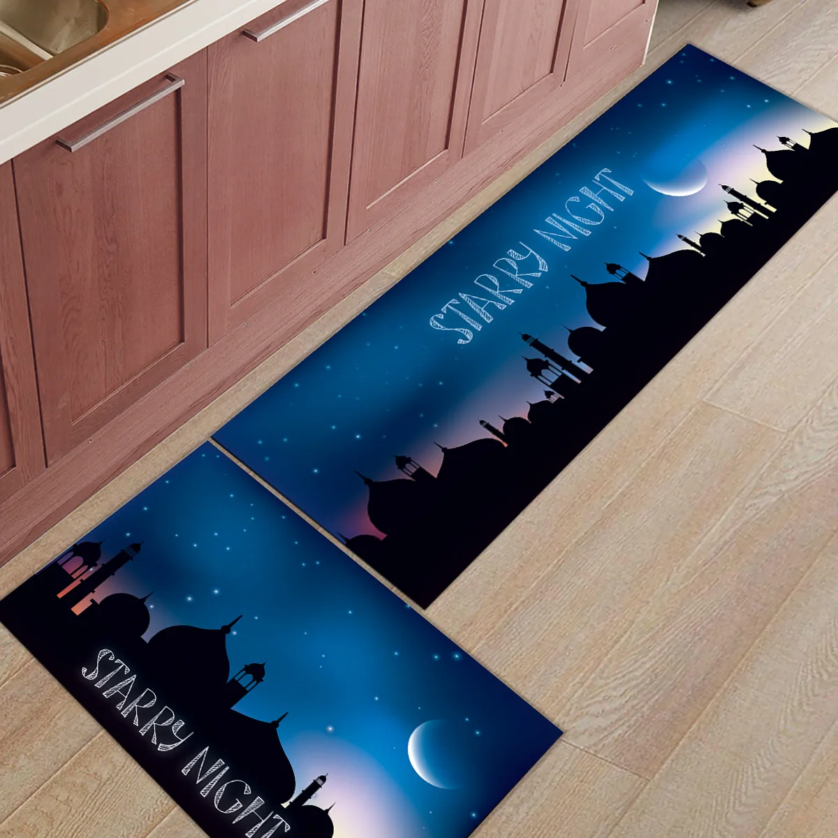 2 шт. кухонные подстилки И КОВРИКИ НАБОР современный Звездный ночной замок дизайн домашний декор Нескользящая зона бегун входной коврик