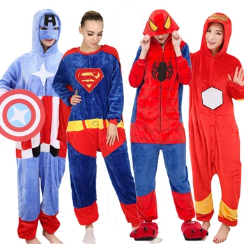 

Flannel Pajamas The Avengers Halloween Superman Cosplay Costume Batman Spiderman Adult Man woman Onesies Parent-child S M L XL