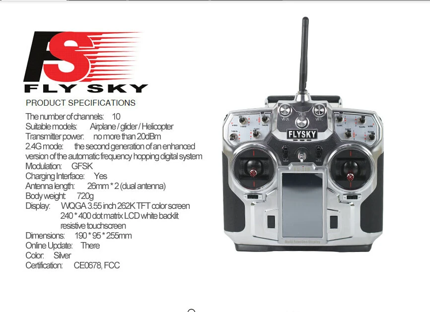 F16276/F16277 FS FlySky FS-i10 T6 2,4 г цифровой пропорциональный 10-канальный передатчик и приемник Системы 3,5" светодиодный Экран