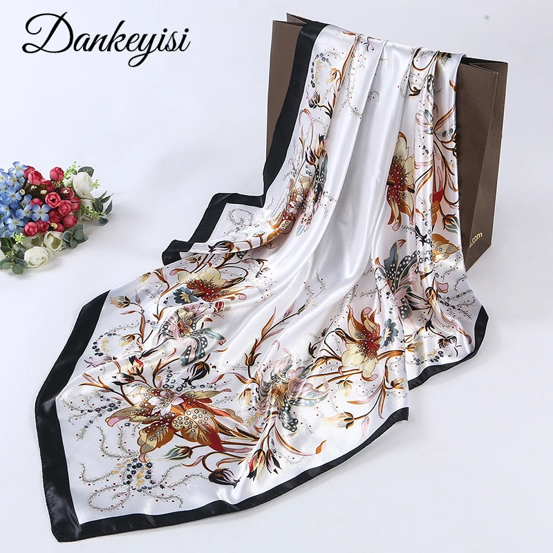 

DANKEYISI Women Scarf Floral Silk Square Head Scarves Women Shawls Bandana Large Muslim Hijab Scarf Headband Neckchief