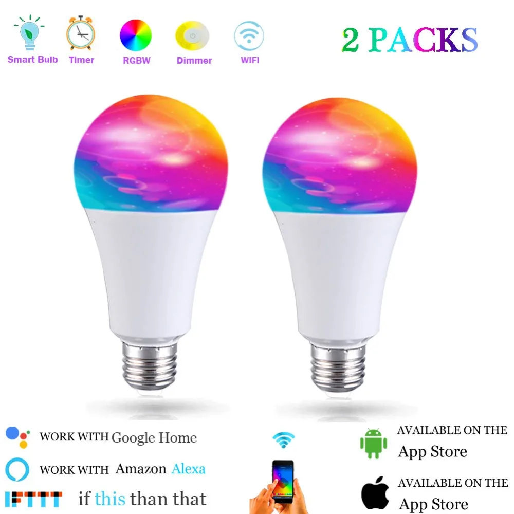 

Smart Bulb E27,Wifi 7W RGBW Smart Light Bulb,Remote Control Smart LED Bulb for Alexa,Google Home, IFTTT (2 Pack)
