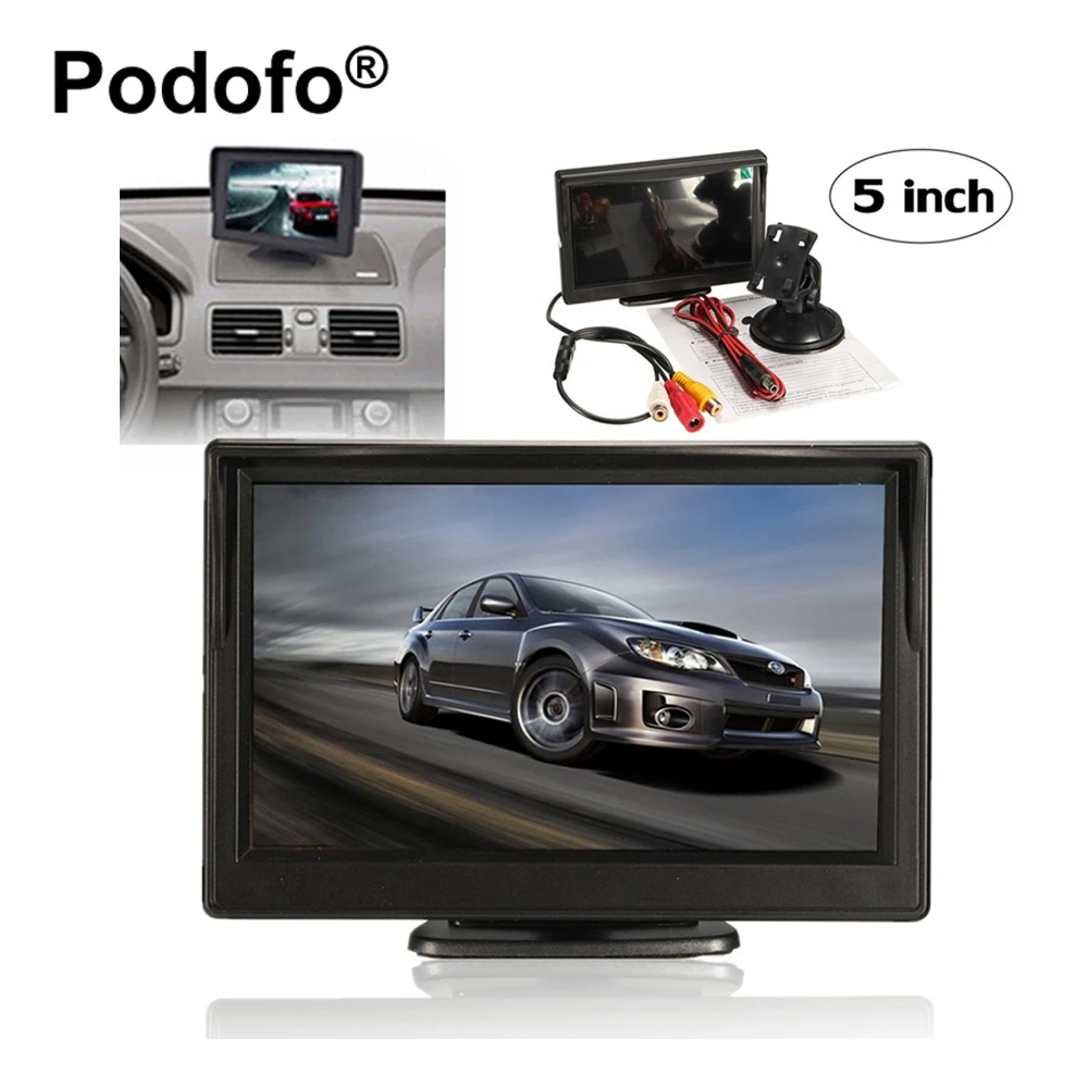 Original Podofo 5 Inch Car Monitor with 2 Video Inputs for Rear View Backup Reverse font