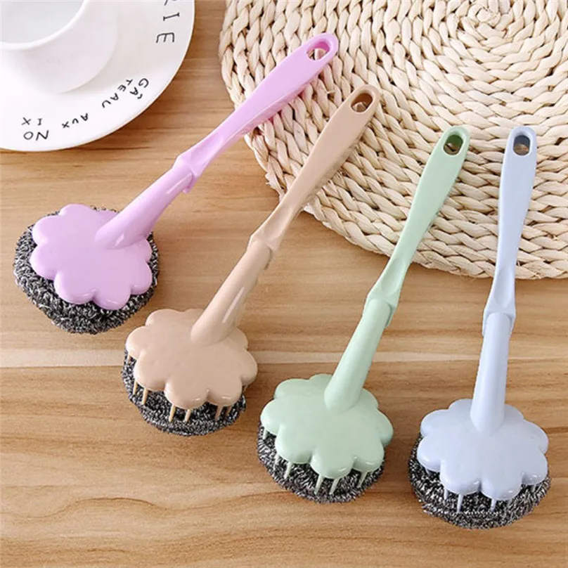 high quality Cleaning Brushes Stainless Steel Wire Ball Washing Pot Brush With Handle Cleaning Ball Brush  #3F14 (16)