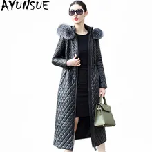 AYUNSUE, Женское пальто из овчины, Куртки из натуральной кожи, пальто с капюшоном и воротником-стойкой из лисьего меха, Jaquetas Feminino WXF259