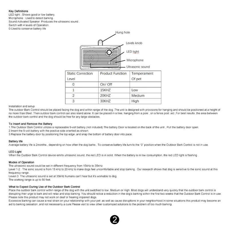 Наружная система управления коры домашних животных работает от батареи 50 дюймов эффективный диапазон, анти лай ультразвуковое устройство