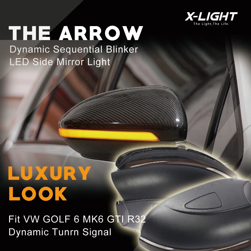 

For VW GOLF 6 MK6 GTI R32 08-14 Touran Dynamic Water Flowing Turn Signal LED Side Wing Rearview Mirror