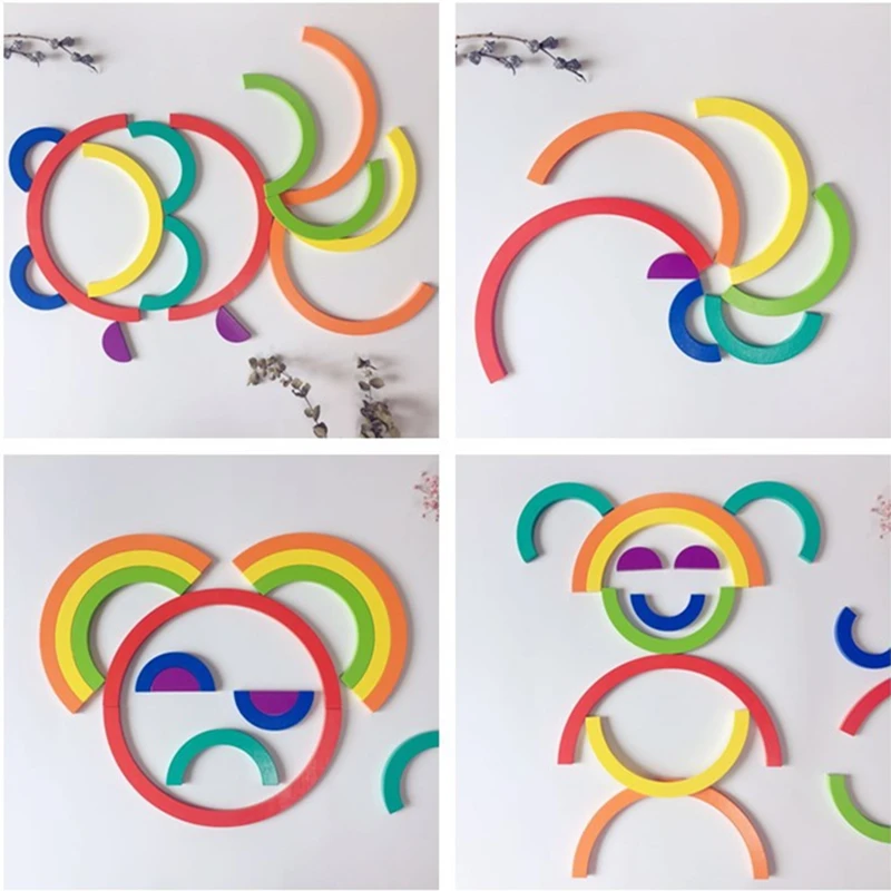 Rainbow Bridge Wooden Blocks Montessori Early Educational Wood Toy For Children Cognitive Color Space Sense 3-6 Years Old Toys