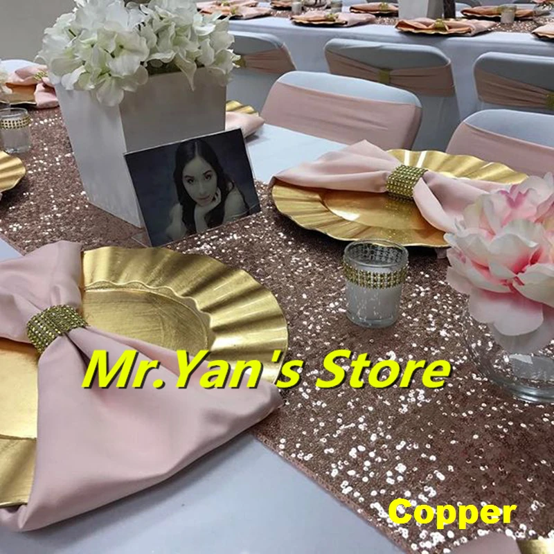 

B·Y 12*180inch Sequin table runner Copper Color Embroider Sequin table runners for wedding party hotel dinner party Decor -64