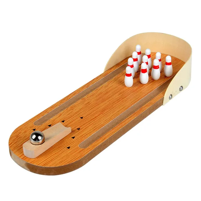 Best Price Mini Entertainment Desktop Bowling Game Set Wooden Bowling Alley Ten Metal Pin Ball Desk Children Wooden bowling desktop toys