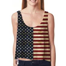 Retro USA Flag Cropped Tank Top Vintage Loose casual Tee Shirt Summer All-Match Basic Blousas Ladies Sleeveless Sexy Camisole