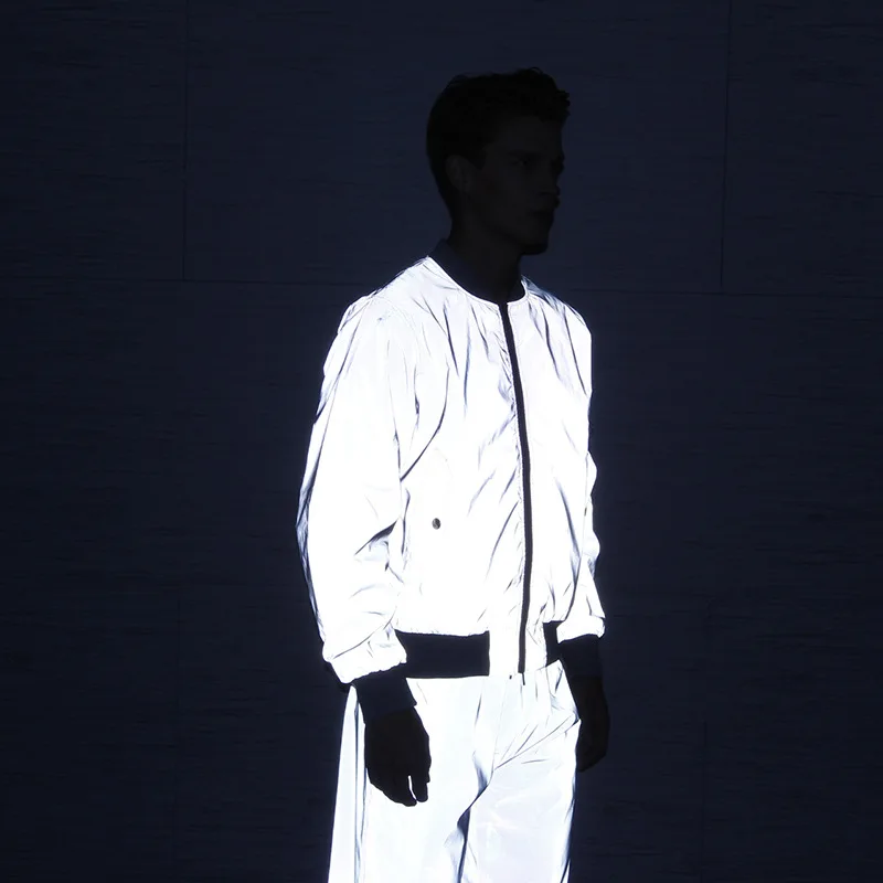 

Spring And Autumn Male All Reflective Flight Jacket Wind Hip-hop 3m Reflective Jackets For Men